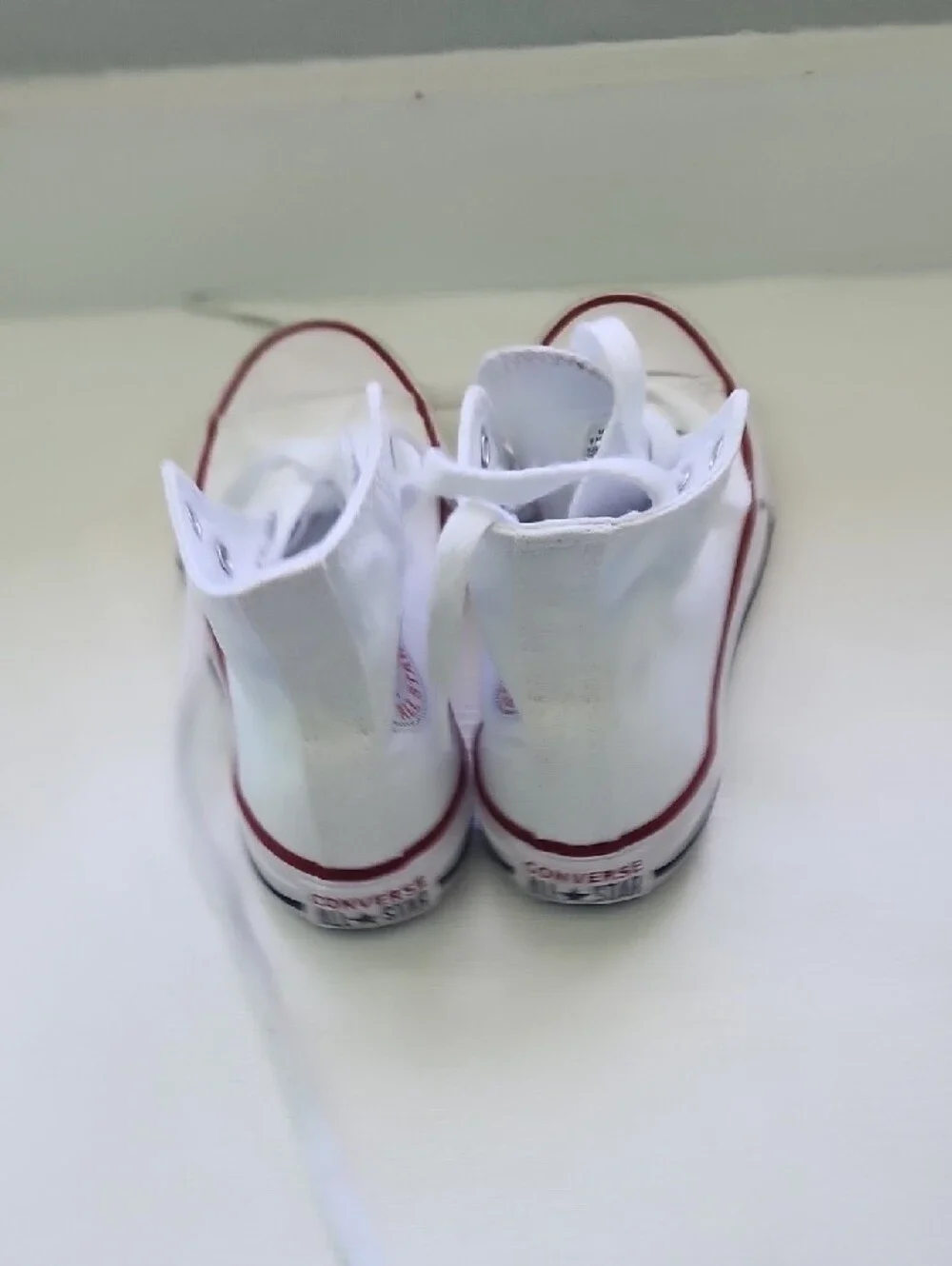 Converse Kids White High Top Sneakers with Red Trim